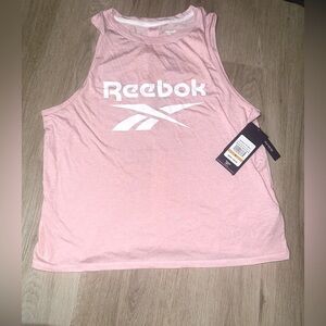 Reebok Zephyr Heather Slim Keyhole Initial Throwback Crop Top Muscle Tank Pink
